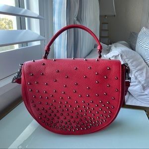 Christian Loubotin Red Half Moon Studded Bag